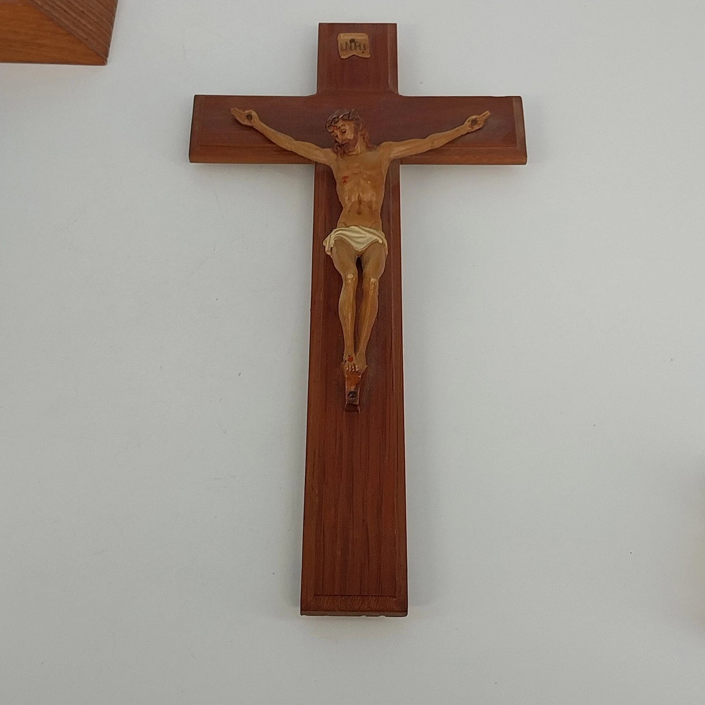 Hand Carved Catholic Sick Call Crucifix Holy Water Candles Wall Cross 2-Piece