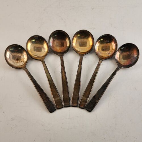 6 Oneida Hotel Silver Plate Round Soup Spoons Oneida Simple Pattern Tarnished 5¾