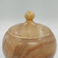Banded Alabaster Pedestal Candy Dish Lidded Jar Cream Brown Natural Stone 9"
