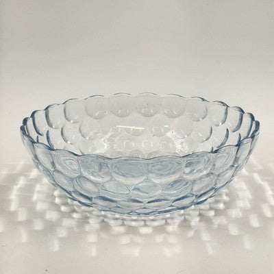 Vintage Anchor Hocking Sapphire Blue Bubble Glass Serving Bowl – 8" Round Clear-Shaded Crystal – Mid-Century Textured Decorative Dish