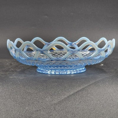 Imperial Katy Blue Bowl Opalescent Diamond Lace Edge Depression Glass 8"