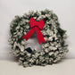 Christmas Wreath 22" Green White Snow Flocked Bow LED Lights Battery Operated