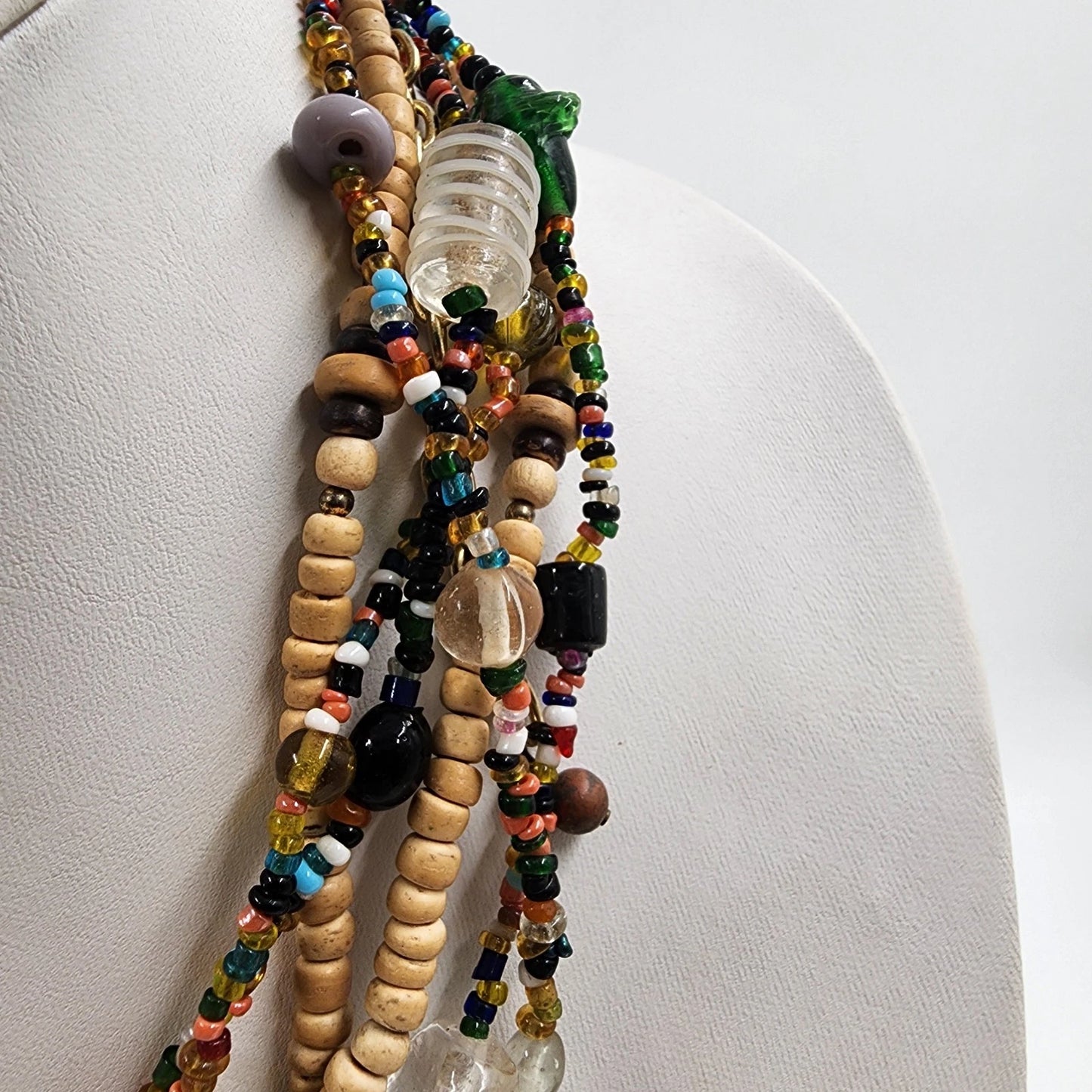 Lot of 3 Necklaces Mixed Beads & Chain Pendant Multistrand Shells & Rhinestone