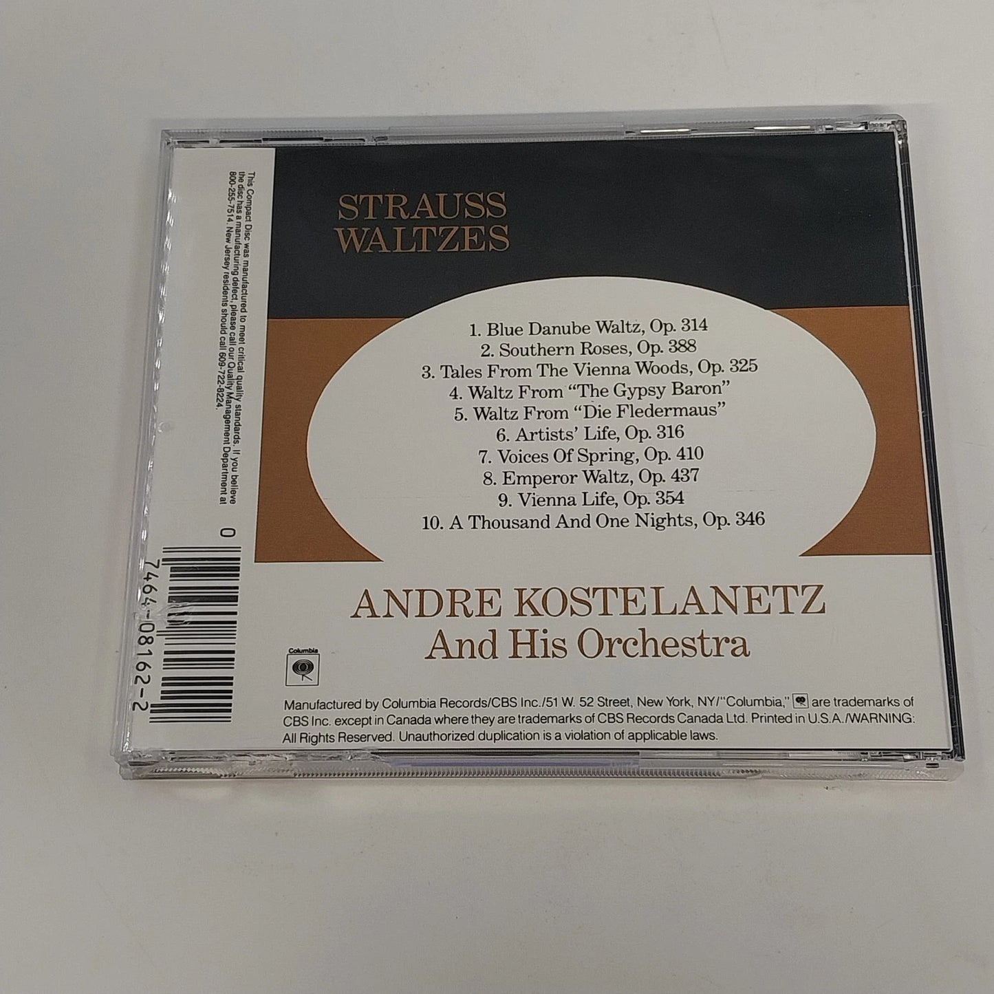 Andre Kostelanetz Strauss Waltzes CD Columbia CK 8162 Collector's Choice Classic