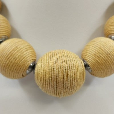 Plunder Design Boho Wood & Cord Wrapped Chunky Beaded Necklace Statement Jewelry