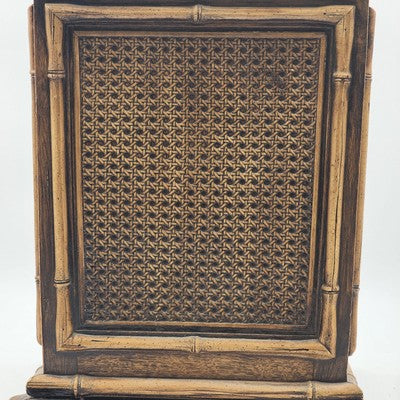 Vintage Gilt Faux Bamboo Caning Plastic Wastebasket Bin 14.5"