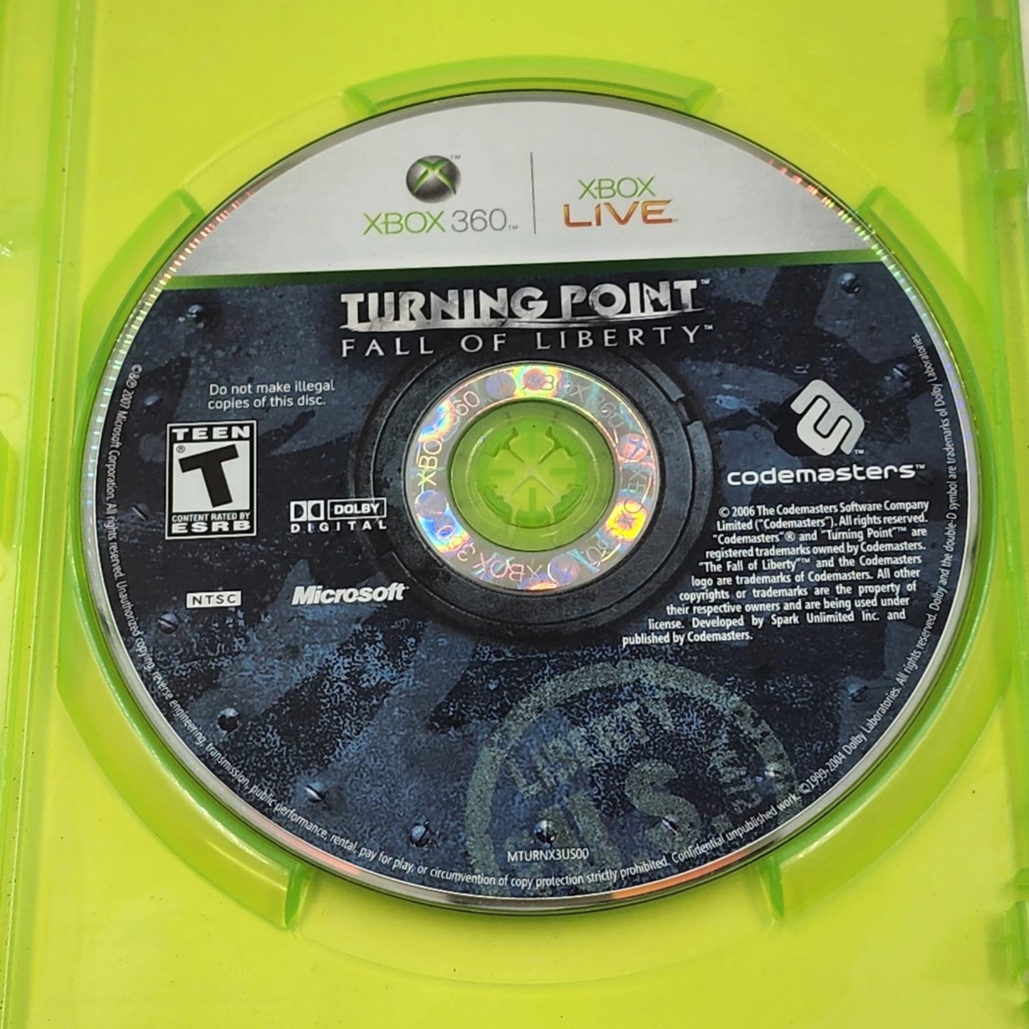 Turning Point Fall of Liberty Xbox 360 2008 Complete Manual First-Person Shooter