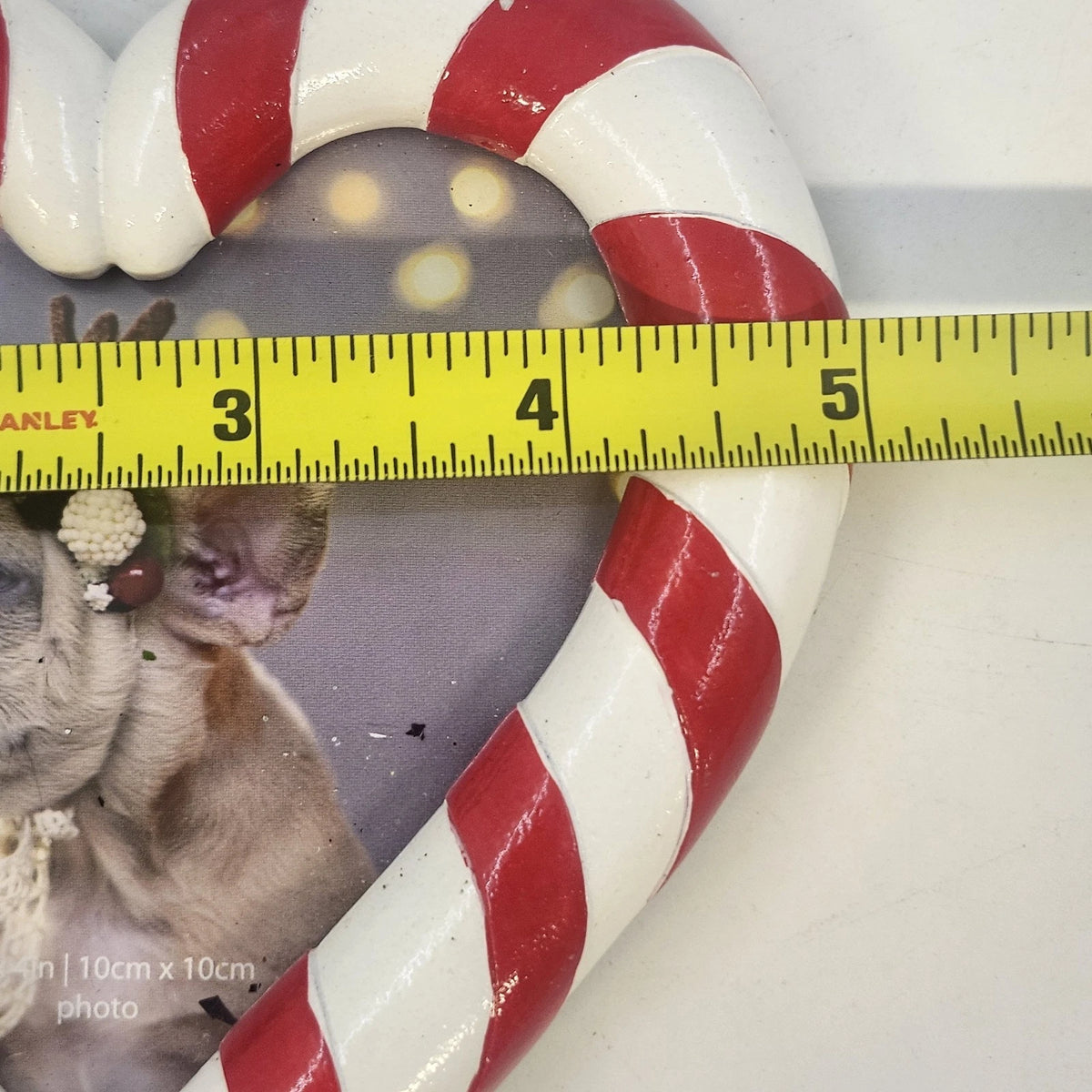 Isaac Jacobs Heart Photo Frame 5" Candy Cane Red White Christmas Holiday China