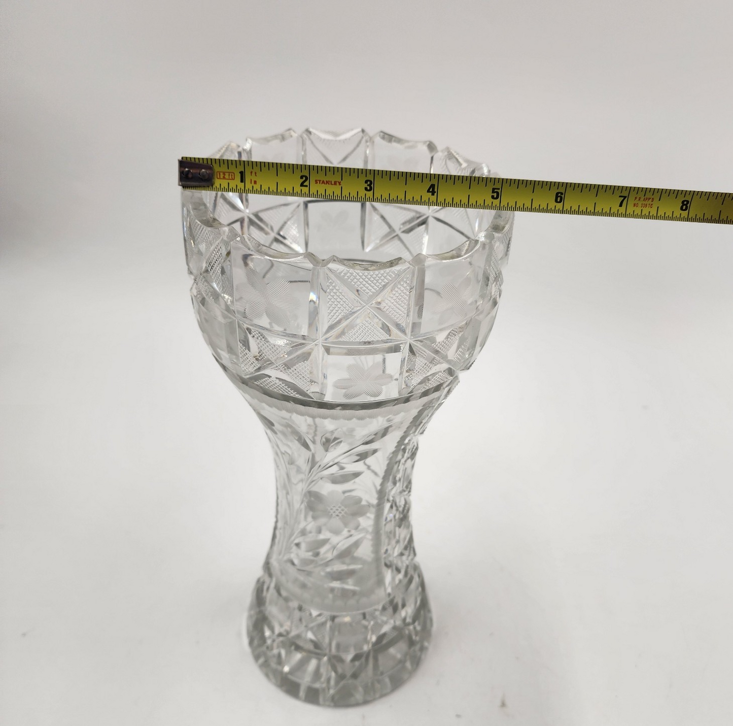Imperlux Germany 12"x5" Lead Crystal Vase Flared Hand Cut Floral VTG Glass