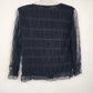 Massini Women's Black Lace Blouse Medium Sheer V Neck Top