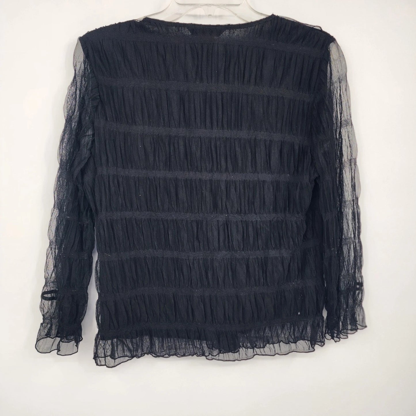 Massini Women's Black Lace Blouse Medium Sheer V Neck Top