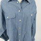 Lizsport Denim Shirt L Pearl Snap Long Sleeve 100% Cotton Blue