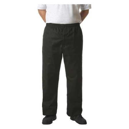 C15 Unisex Chef Baggies, Black, Side Seam Pockets, Elastic Waist, 2XL