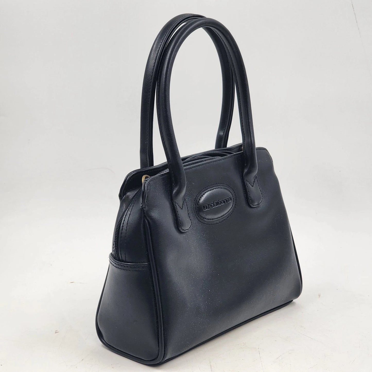 Liz Claiborne Black Faux Leather Satchel Handbag Classic Top Handle Purse Vtg