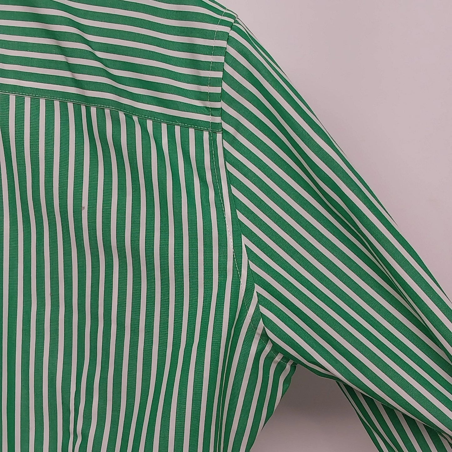 Chaps No Iron Green White Striped Button Front Shirt Women's L Red Paisley Cuffs