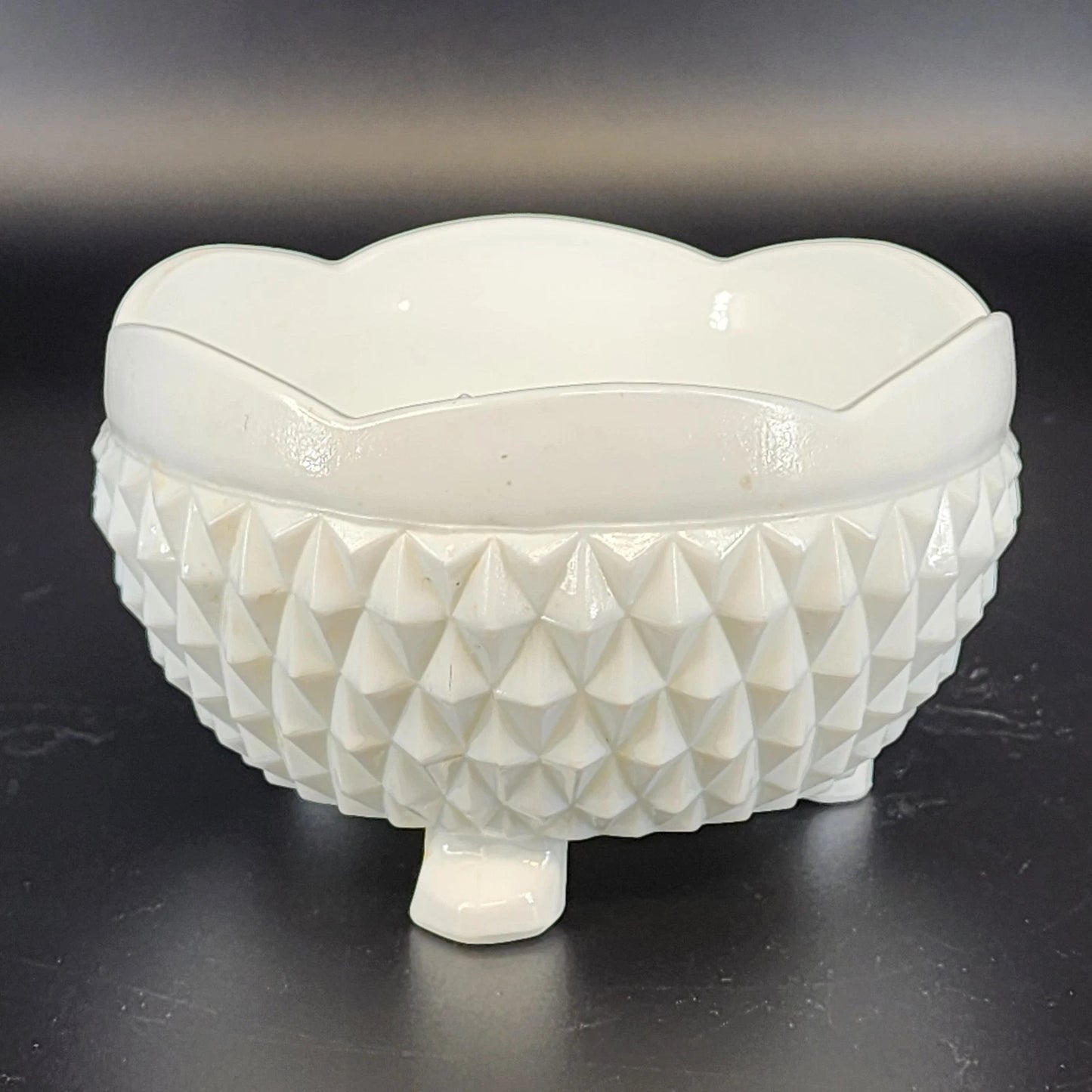 Vintage Indiana Milk Glass Diamond Point Candy Dish Footed Bowl