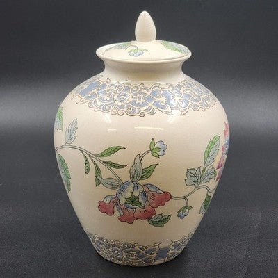 Large Chinoiserie Macau Ginger Jar – Hand Painted Blue & Pink Floral – 10"x7.25"