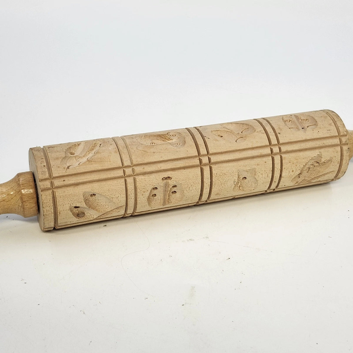 Springerle Cookie Roller Mold Rolling Pin 15" Embossed Natural Wood West Germany