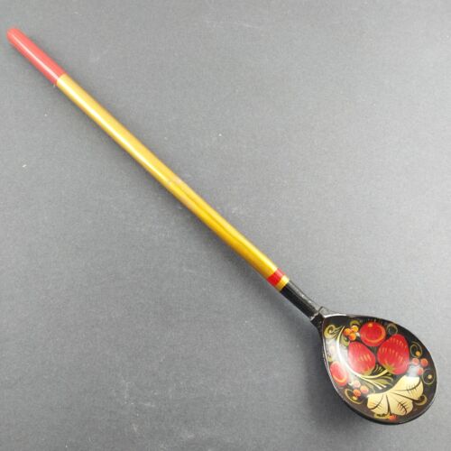 3 Wood Spoons Hand Painted Russian Khokhloma Lacquerware USSR Vintage Sizes Vary