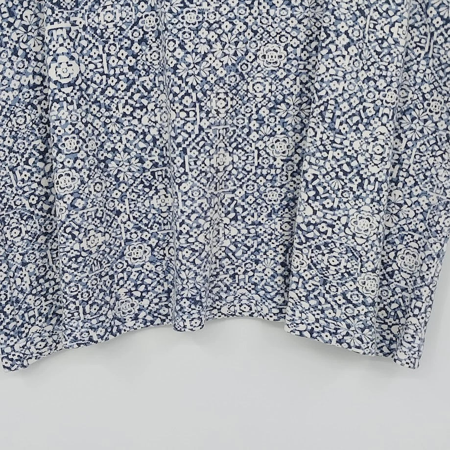 Karen Scott Blue White Geometric Print T-Shirt Top Women's Small 100% Cotton