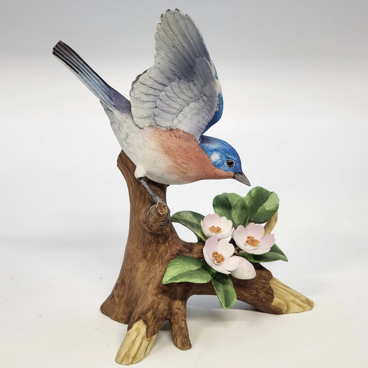 Andrea by Sadek Bluebird Figurine Pink Flowers Porcelain #6303 Japan 7" Vintage