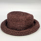 Women's Burgundy Woven Straw Cloche Sun Hat Rolled Brim Open Weave One Size Vtg