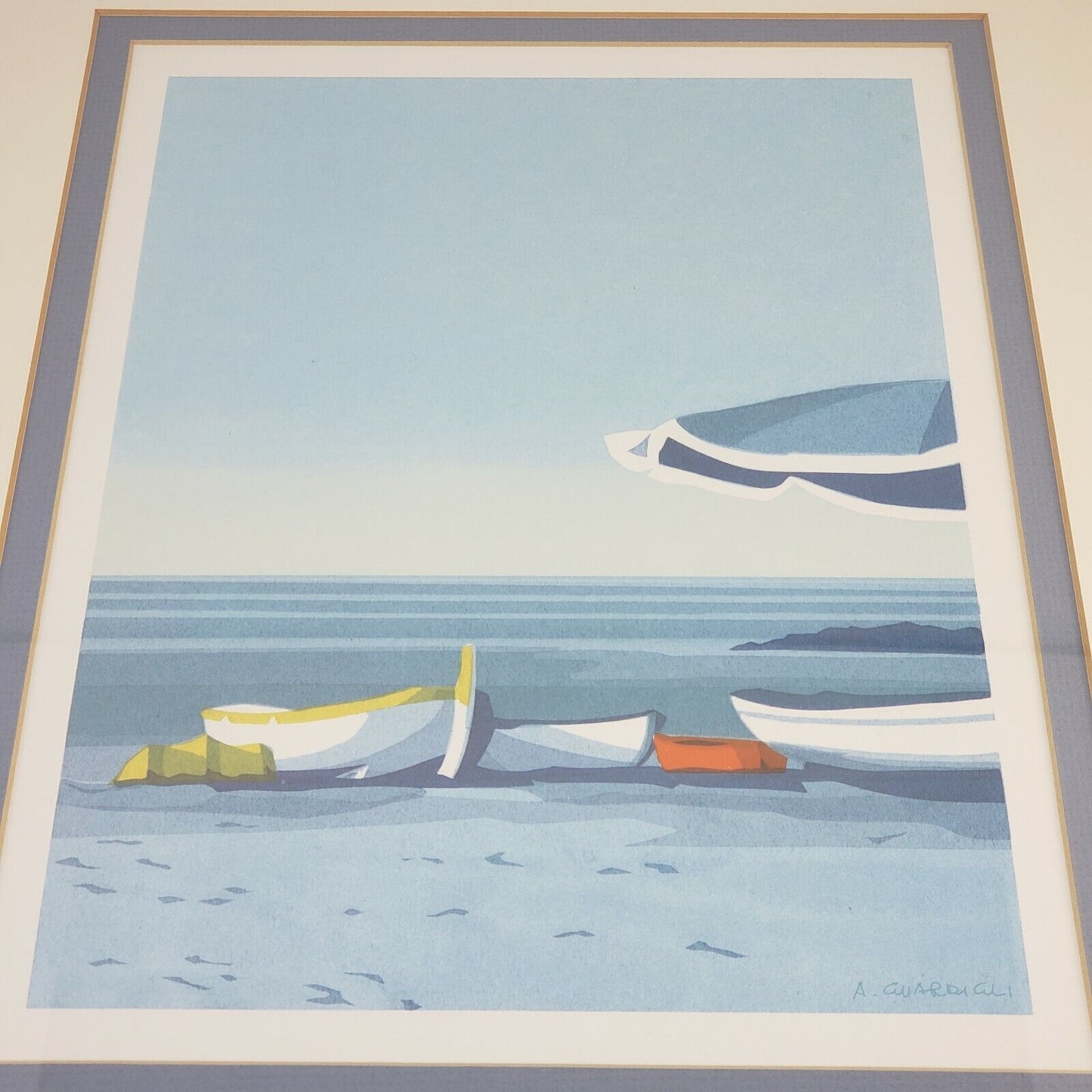 Tropical Ocean View Framed Double Matted Art Print Wall Picture Signed Soft Tone