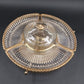 Faber Bros Lazy Susan Appetizer Tray Gold & Clear Glass 4-Part w Lid 10.5" Vtg