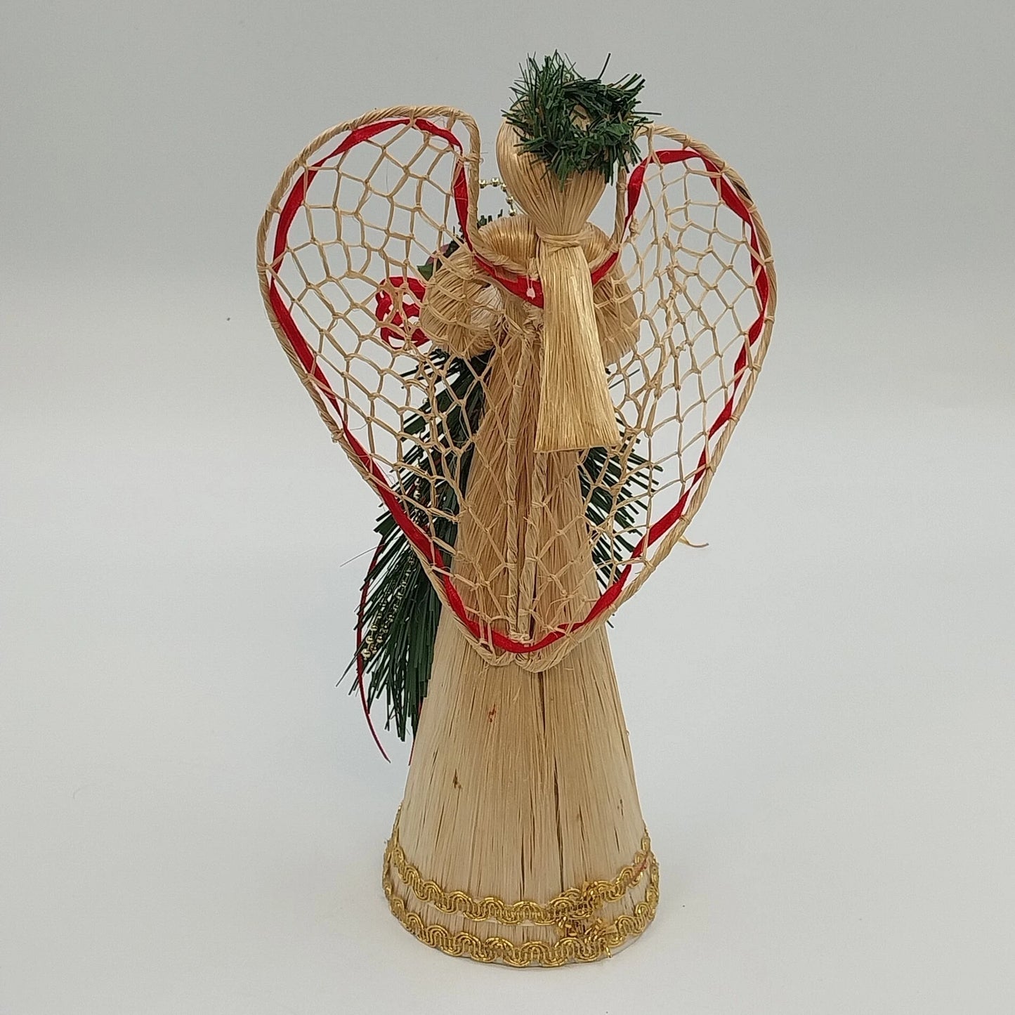 Handcrafted Natural Fiber Angel Woven Wings Pine Berry Apple Christmas 10.25"