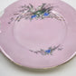 Pink Porcelain Cake Plate Birds Nest Blue Flowers Gold Handles 10.5" Antique