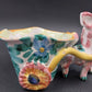 Italian Multicolor Ceramic Donkey Pulling Cart Planter Hand Painted Signed Italy