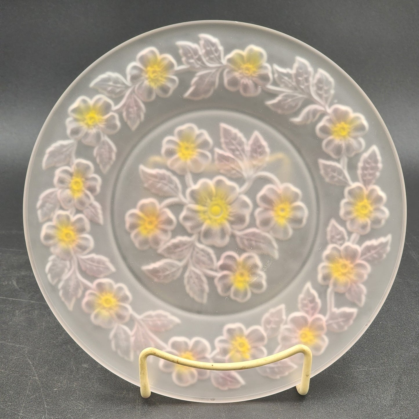 Sovereign House Frosted Luncheon Plate Apple Blossom SVG1 8.375” Vintage Glass