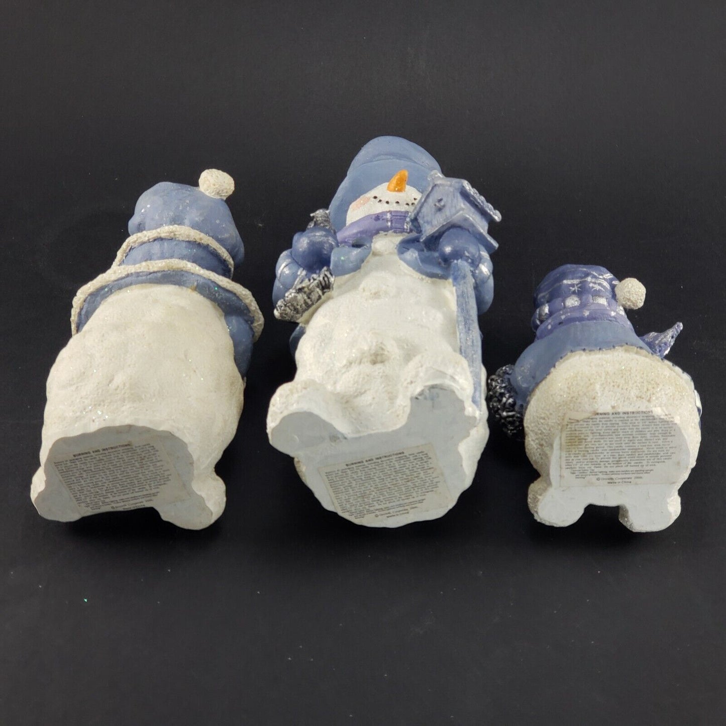 Snowmen Candle Holders Set of 3 Blue White Christmas Decor