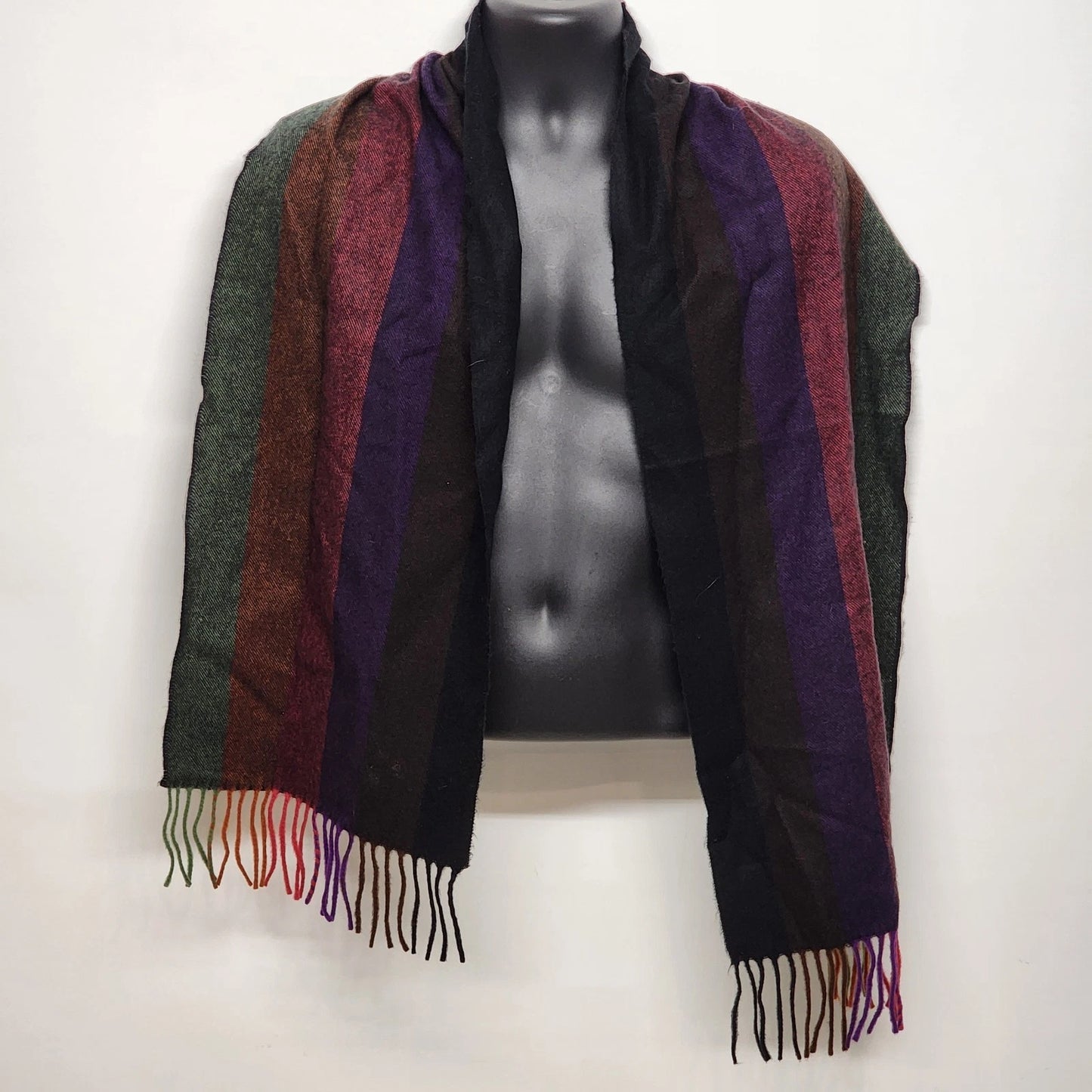 Men’s Multicolor Striped Scarf 100% Cashmere Made in Scotland Luxury Winter Wrap