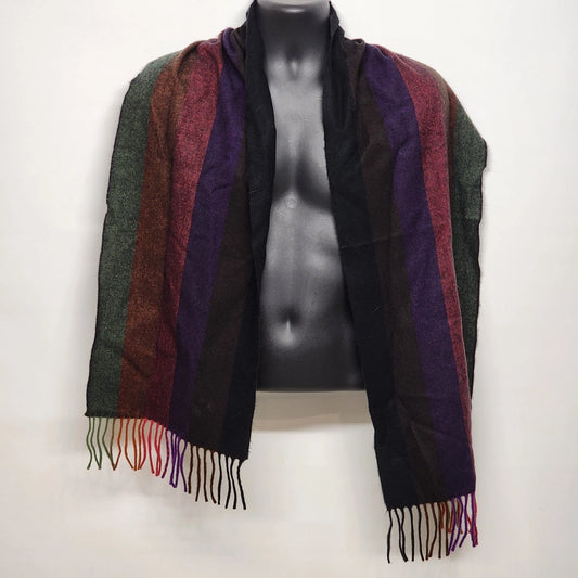 Men’s Multicolor Striped Scarf 100% Cashmere Made in Scotland Luxury Winter Wrap