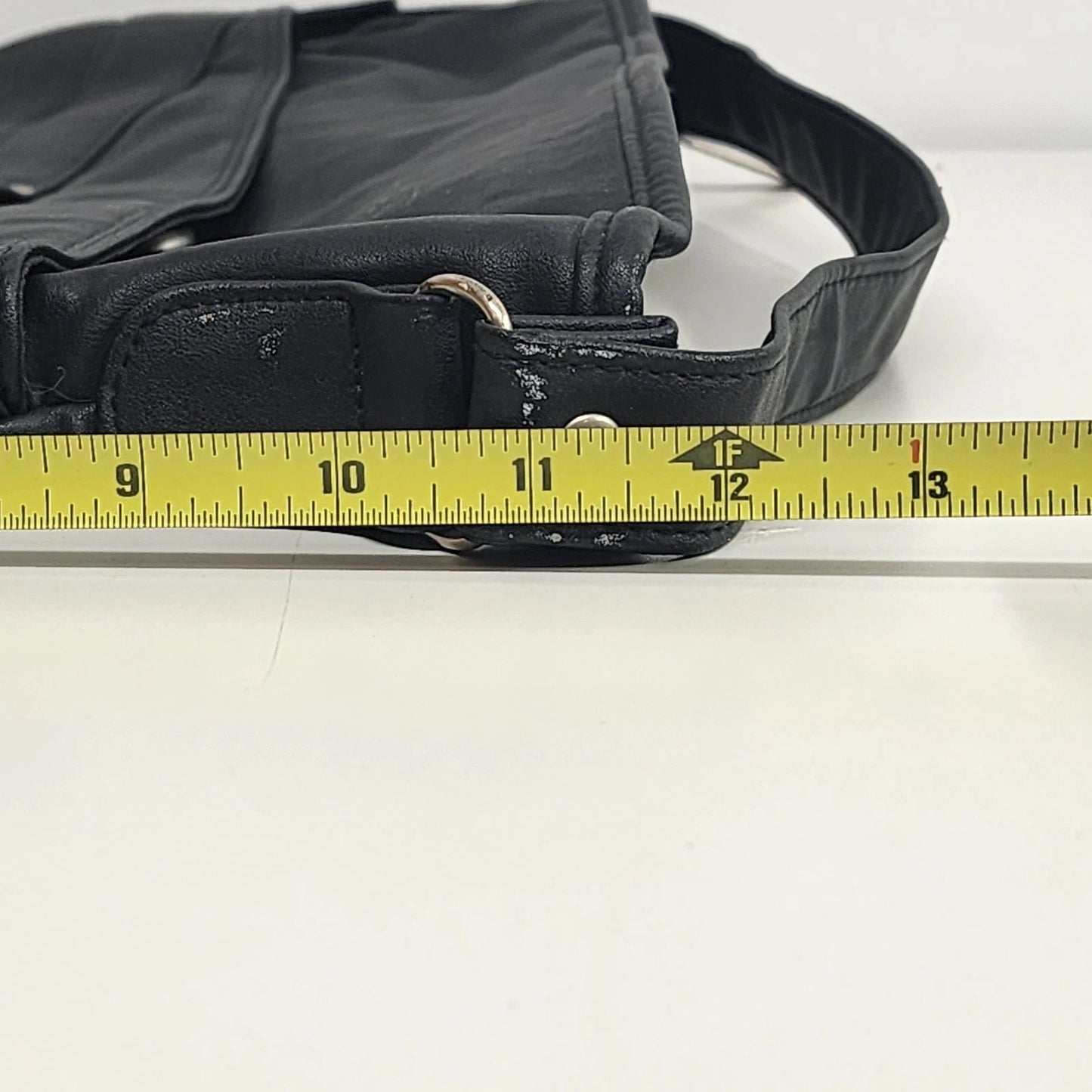 MHNY Black Leather Crossbody Satchel Three Compartment Purse