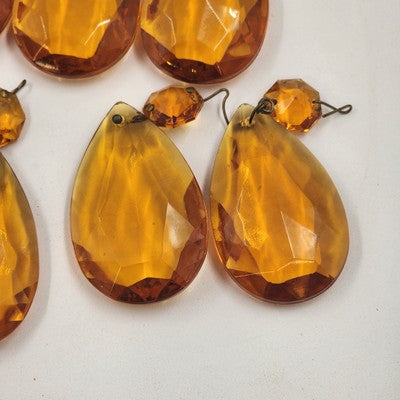 9 Amber Teardrop Faceted Crystal Glass 2" Prisms for Lighting Chandelier Accents