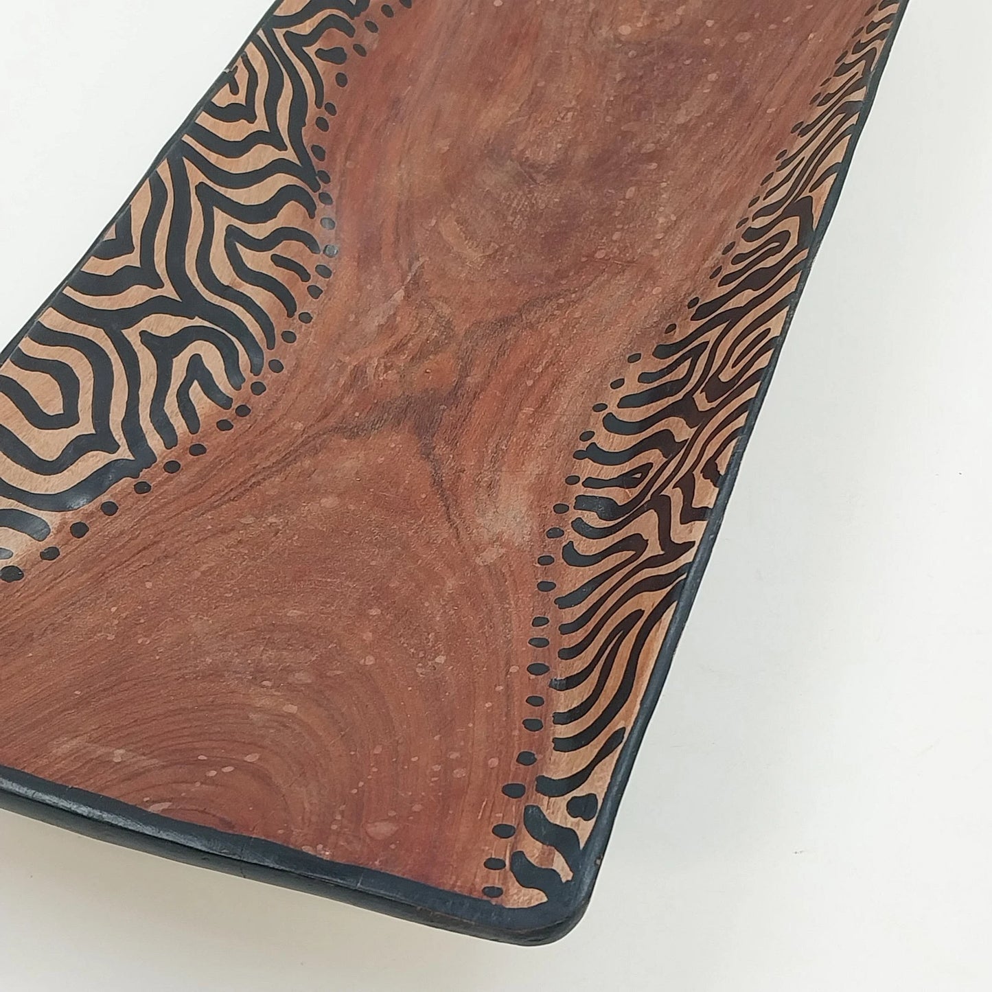 South African Hand Carved Wood Serving Bowl Tray Painted Zebra Pattern 15" x 6"