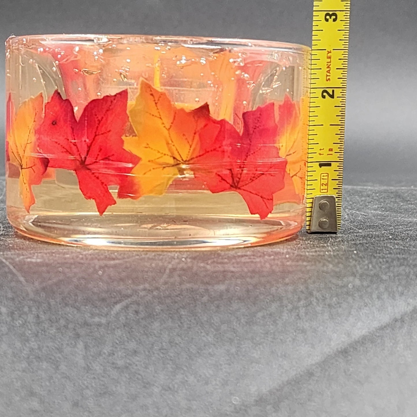 Autumn Leaves Gel-Filled Votive Candle Holder Double Glass 4" x 2.5" Fall Decor