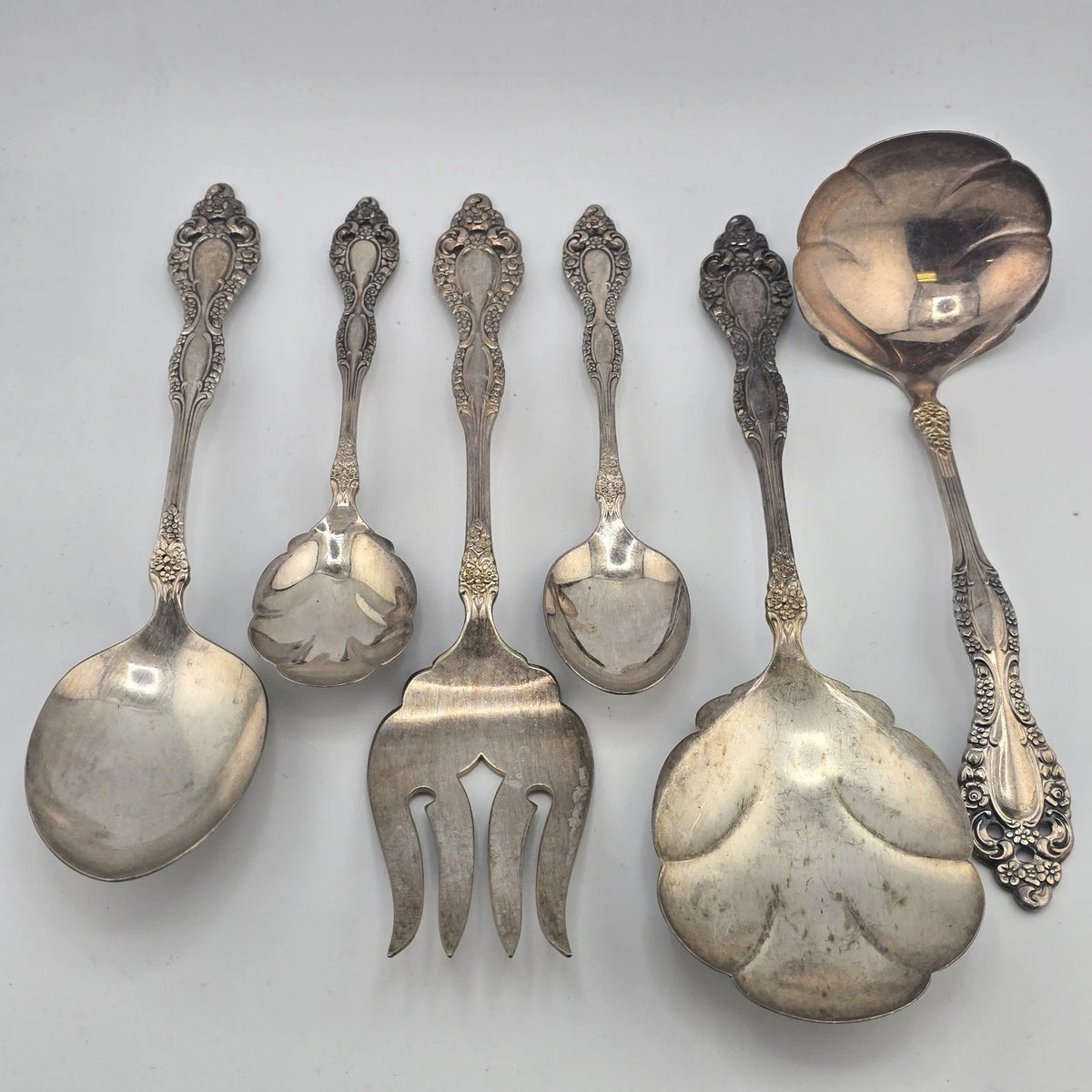 1881 Rogers Oneida Flirtation Silverplate Serving Utensils 6 Pc Lot Vintage