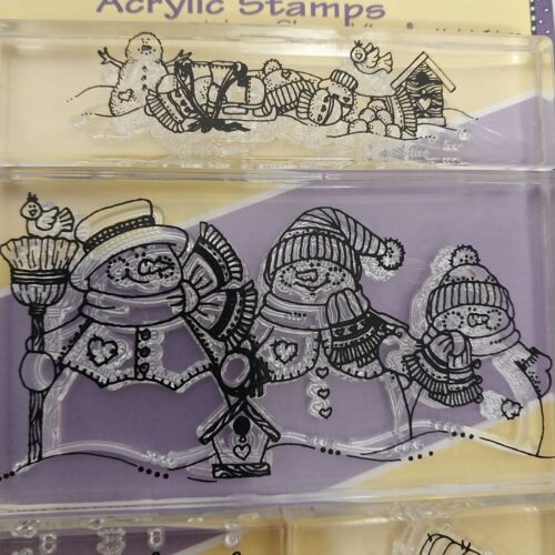 Provo Craft Clear Impressions Acrylic Stamps Set of 4 Snowmen & Mittens Winter