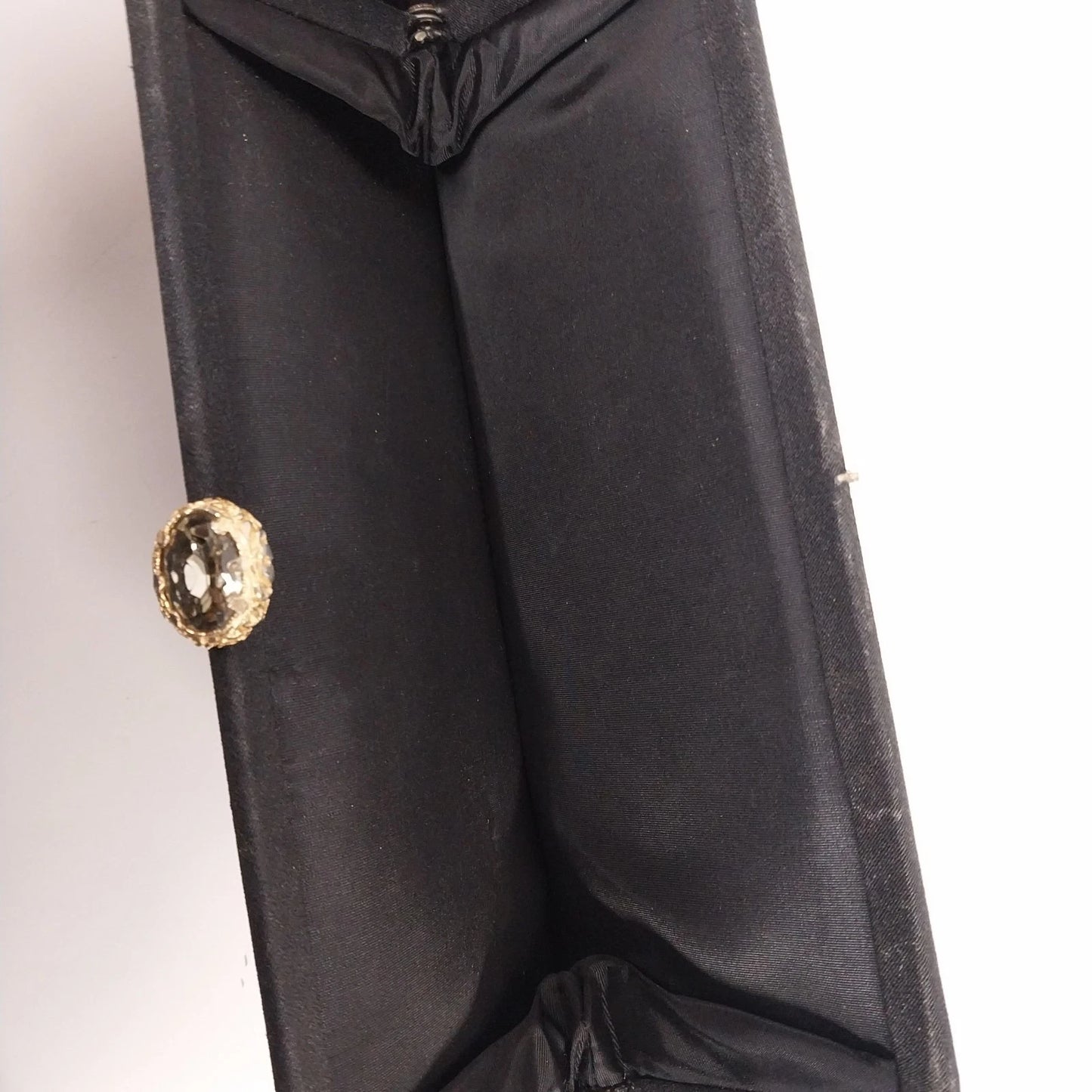 Black Structured Clutch Purse Bag Gold Faux Stone Clasp Vintage Eveningwear