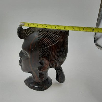 Tribal Art Sculpture Head Bust 8"x5" African Hand Carved Ebony Ironwood VTG
