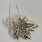 Gold Tone Leaf Brooch with Clear Rhinestones Brushed Finish 1.5" x 2" Vintage