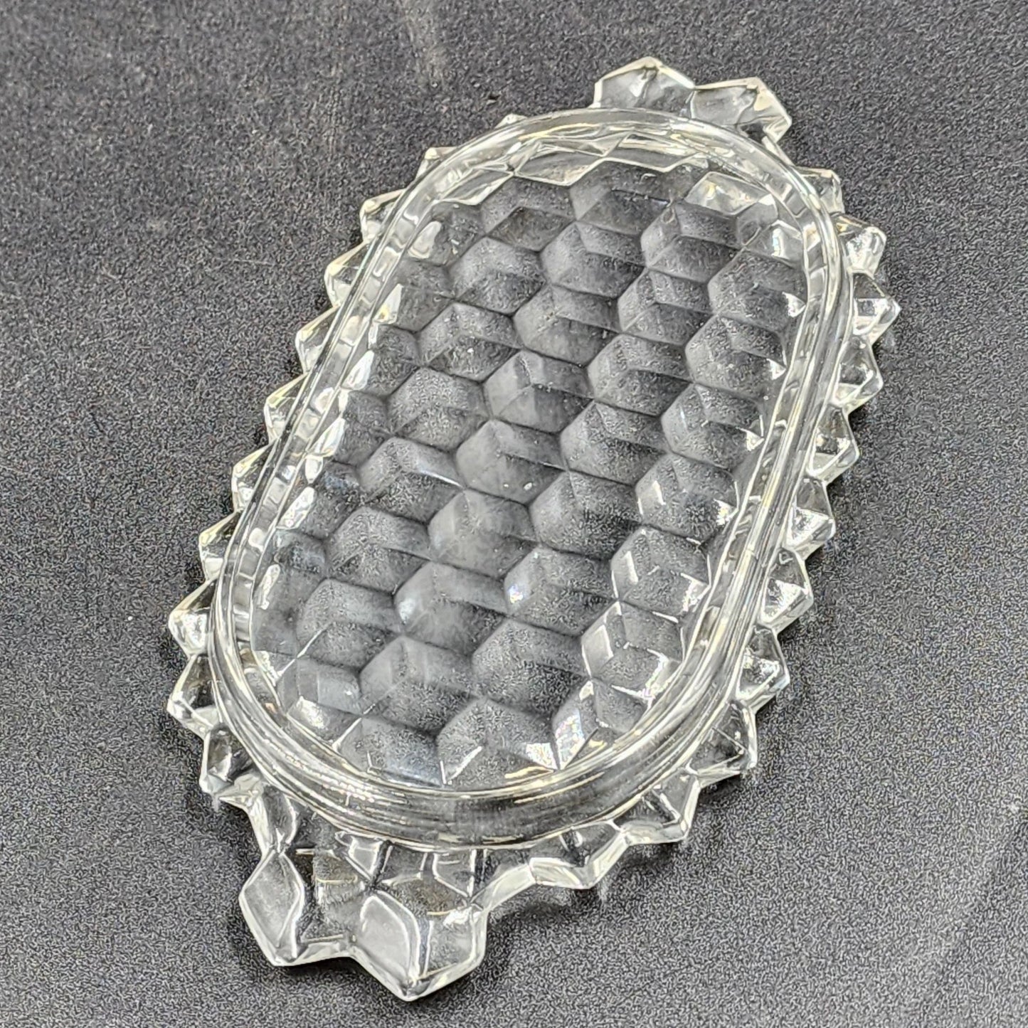 Fostoria Cubist Pattern American 3 Pc Set Clear Creamer Sugar Underplate Vintage