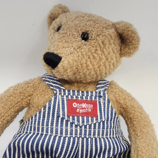 OshKosh B'gosh Teddy Bear Stuffed Plush Hickory Stripe Overalls 12" Vintage 1987