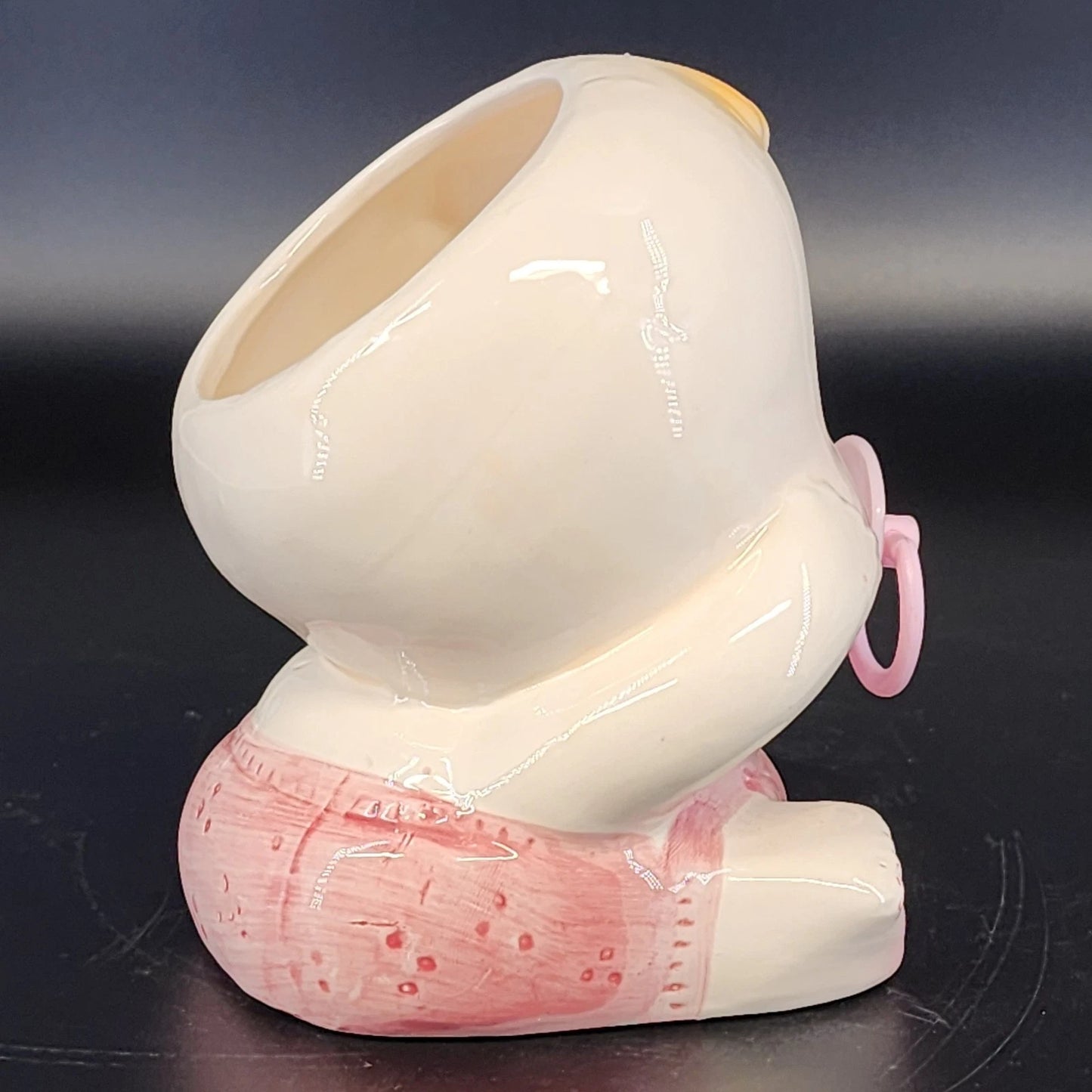 Vintage Luv Imports Baby Girl Ceramic Planter Pink Bow Kitsch