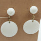 Gold Tone with White Round Disc Plastic Dangle Drop Clip On Earrings