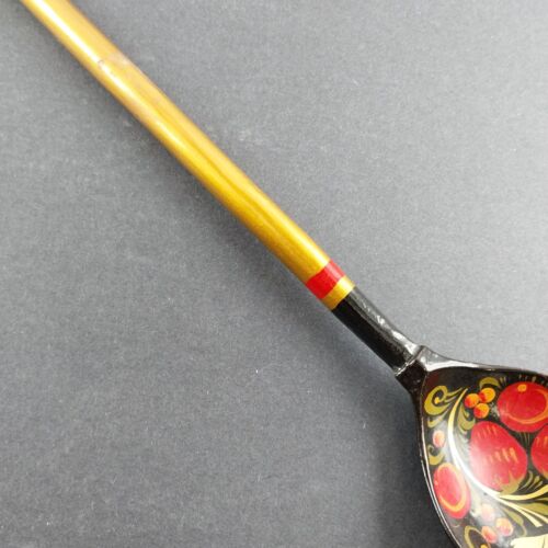 3 Wood Spoons Hand Painted Russian Khokhloma Lacquerware USSR Vintage Sizes Vary