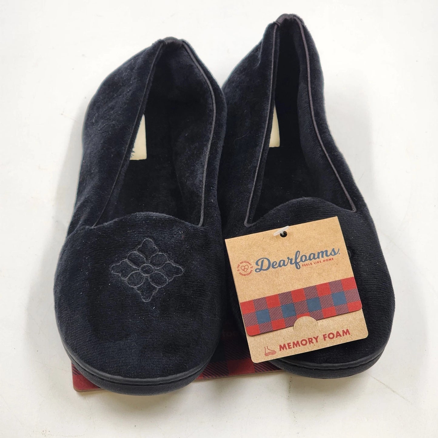 Dearfoams Women's Rebecca Slippers Medium Microfiber Velour Closed Back Black